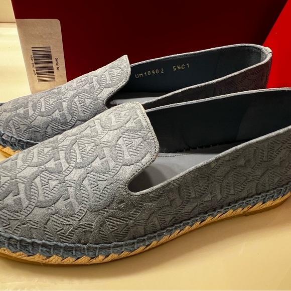 Salvatore Ferragamo blue logo embossed suede sue espadrille flats - Picture 7 of 10